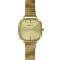 Montre Lutetia cadran carré doré, bracelet acier doré, mvt 2035