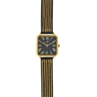 Montre Lutetia doré et noir boîtier métal et bracelet milanais, chiffres romains
