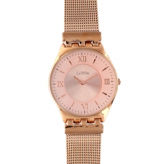 Montre Lutetia doré-rose boîtier et bracelet métal, index et chiffres romains