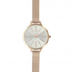 Montre Lutetia doré-rose cadran blanc avec pierres synthétiques, bracelet milanais acier