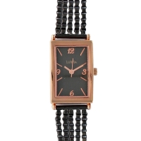 Montre Lutetia en métal boîtier et boucle doré-rose et bracelet multi-chaînes vénitienne noir