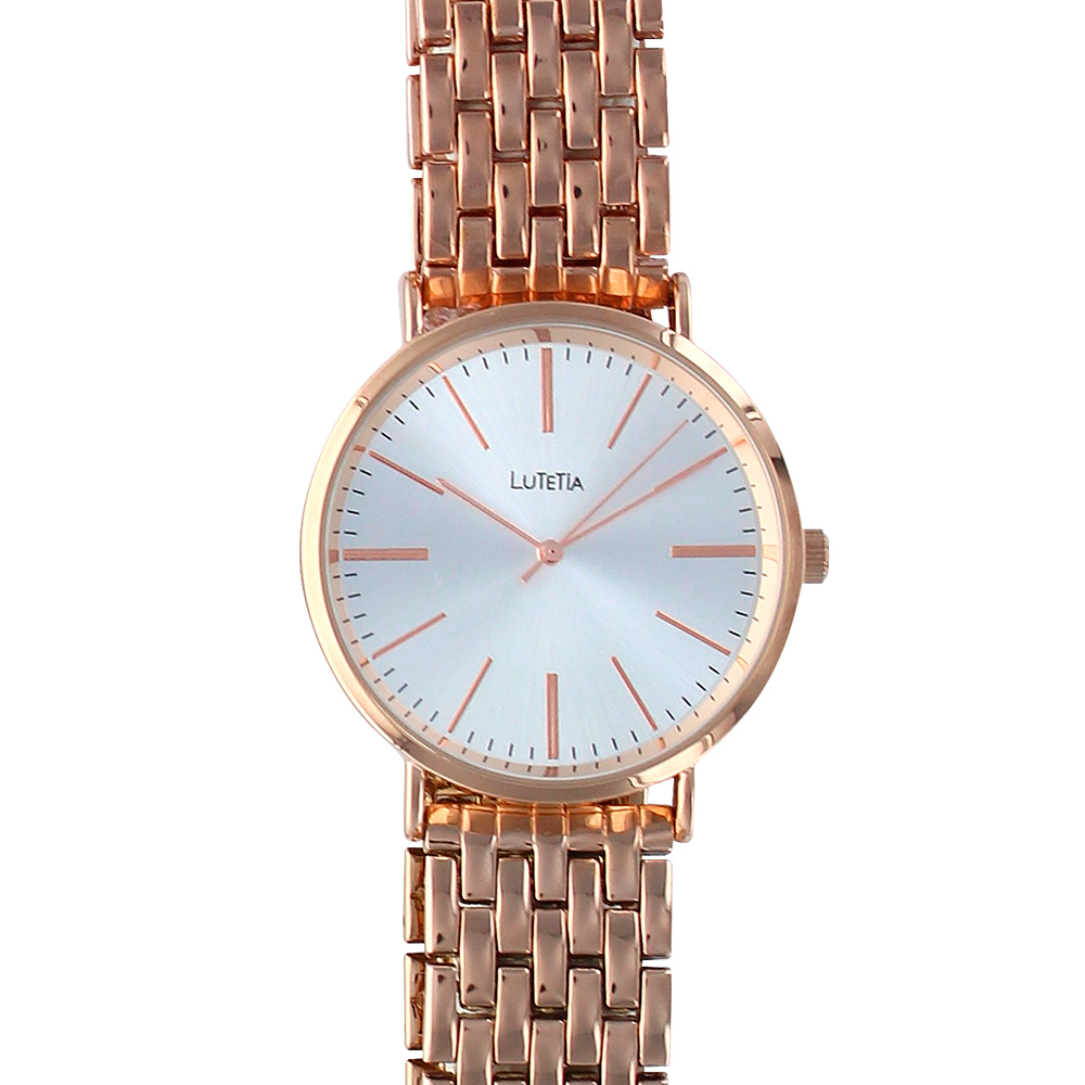 Montre Lutetia en métal doré-rose et cadran blanc, boucle déployante