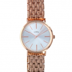Montre Lutetia en métal doré-rose et cadran blanc, boucle déployante