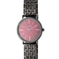 Montre Lutetia en métal gris anthracite et cadran couleur bordeaux, boucle déployante
