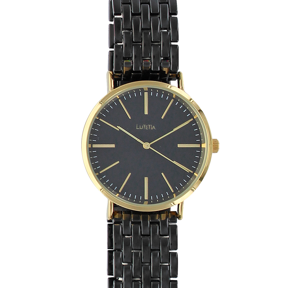 Montre Lutetia en métal noir et boîtier doré, boucle déployante