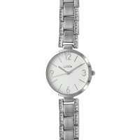 Montre Lutetia métal argenté, cadran blanc, bracelet avec pierres synthétiques