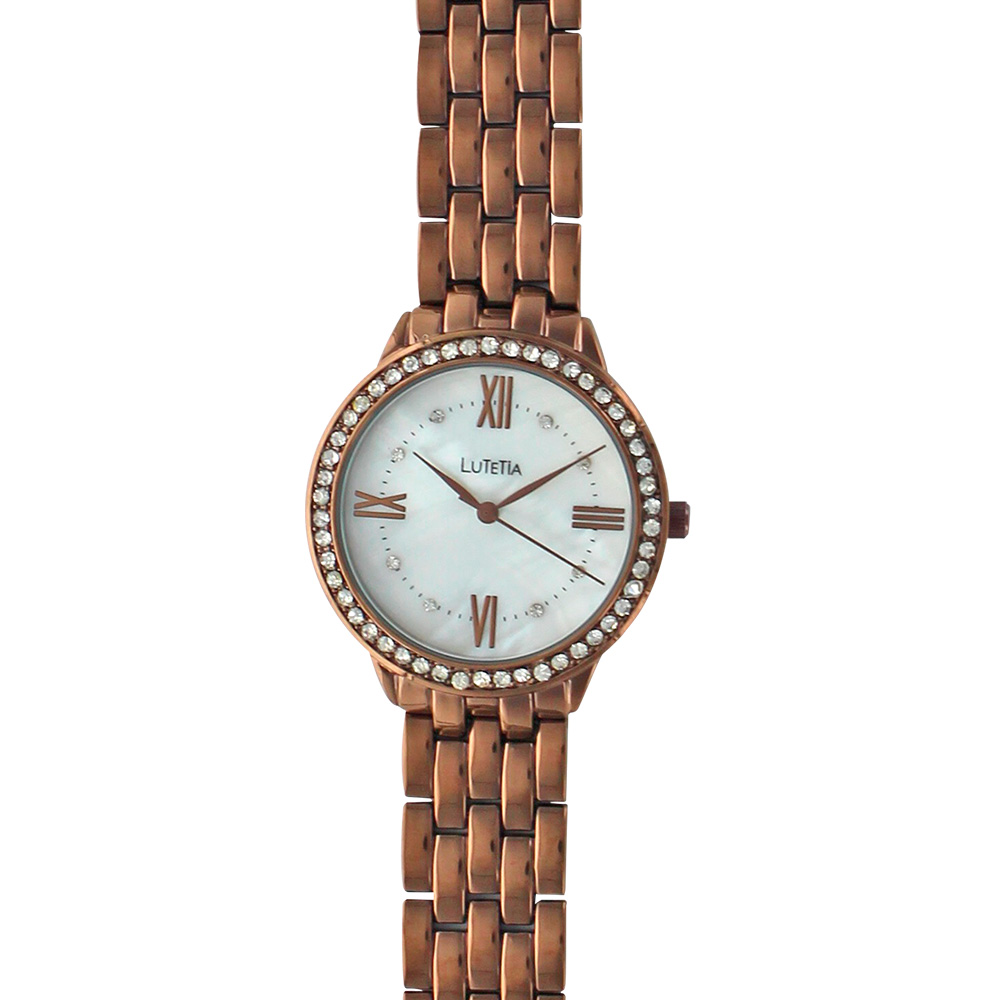 Montre Lutetia métal chocolat, pierres synthétiques et bracelet petites mailles