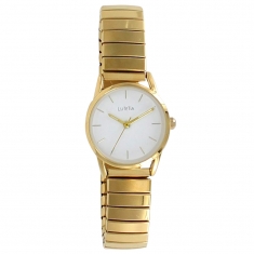 Montre Lutetia métal doré, cadran blanc, index et bracelet extensible