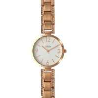 Montre Lutetia métal doré-rose, cadran blanc, bracelet avec pierres synthétiques