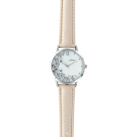 Montre Lutetia motif fleuri boîtier métal, cadran et bracelet synthétique couleur blanc nacrée