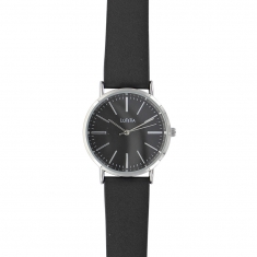 Montre Lutetia noir, boîtier, index et aiguilles métal argenté, bracelet synthétique