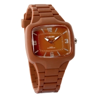 Montre One Man Show boîtier rectangle et bracelet en silicone marron, mvt PC21