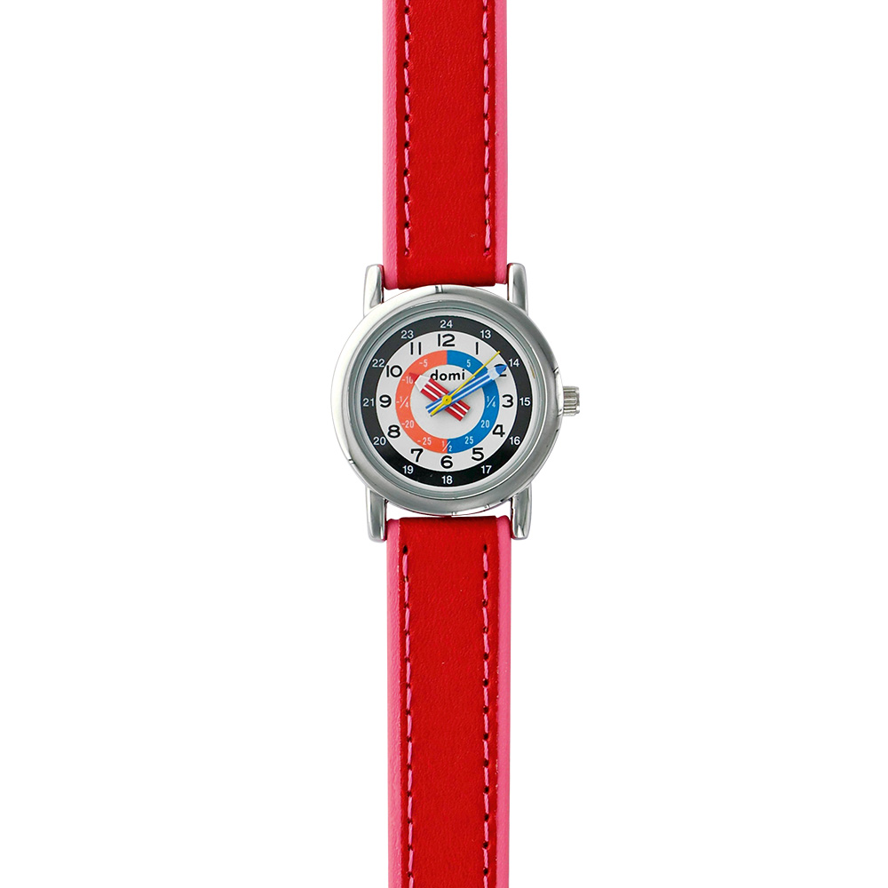 Montre pédagogique Domi enfant boîtier métal et bracelet synthétique rouge