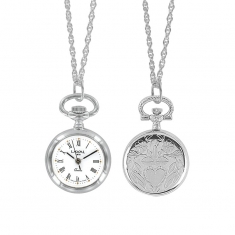 Montre pendentif coeur, laiton argenté, 3 aiguilles, index et chiffres romains