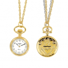 Montre pendentif motif coeur, laiton doré, 2 aiguilles, index et chiffres arabes