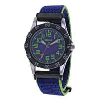 Montre pour enfant, boîtier métal et bracelet tissu velcro bleu foncé, mvt PC21S