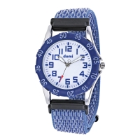 Montre pour enfant, boîtier métal et bracelet tissu velcro bleu, mvt PC21S