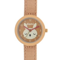 Montre pour enfant motif lapin, boîtier métal et bracelet synthétique beige, mvt 2035