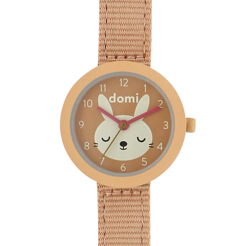 Montre pour enfant motif lapin, boîtier métal et bracelet synthétique beige, mvt 2035