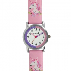 Montre pour enfant motif licorne boîtier métal et bracelet synthétique rose, mvt 2035
