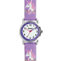 Montre pour enfant motif licorne boîtier métal et bracelet synthétique rose, mvt 2035