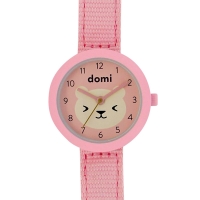 Montre pour enfant motif ourson, boîtier métal et bracelet synthétique rose, mvt 2035