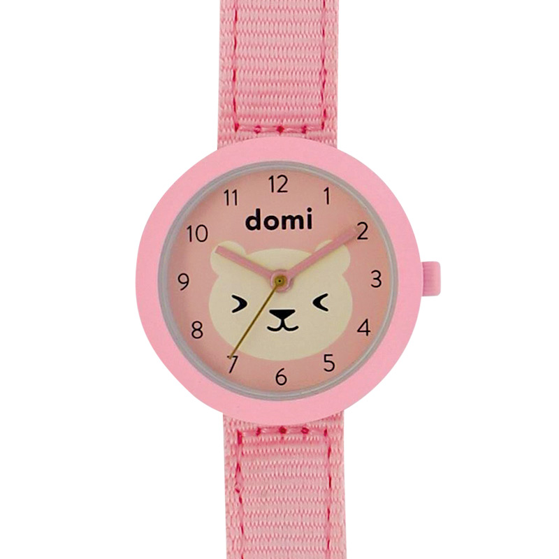 Montre pour enfant motif ourson, boîtier métal et bracelet synthétique rose, mvt 2035