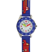 Montre pour enfant motifs camion de pompiers boîtier métal et bracelet plastique noir, mvt PC21