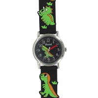Montre pour enfant motifs dinosaures, boîtier métal et bracelet plastique noir, mvt PC21S