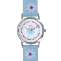 Montre pour enfant motifs fleurs, boîtier métal et bracelet synthétique bleu, mvt 2035