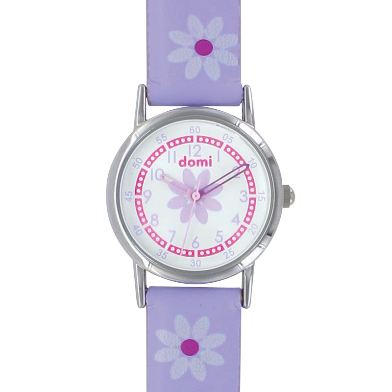 Montre pour enfant motifs fleurs, boîtier métal et bracelet synthétique bleu, mvt 2035