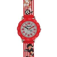 Montre pour enfant motifs football boîtier métal et bracelet plastique rouge, mvt PC21S