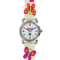 Montre pour enfant motifs papillons boîtier métal et bracelet plastique blanc, mvt PC21