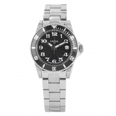 Montre pour homme acier, dato 3h, double cadran noir, bracelet à boucle déployante, étanche 100m
