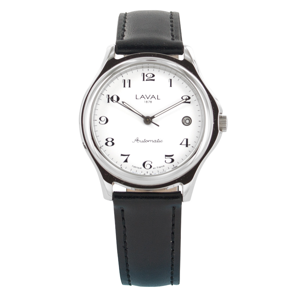 Montre pour homme automatique dato 3H avec boîtier chromé et bracelet synthétique noir