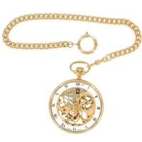 Montre squelette mécanique laiton doré, 3 aiguilles, chiffres romains, mvt EP07