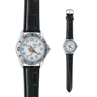 Montre trappeur motif grive boîtier métal, fond acier et bracelet synthétique noir