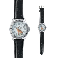 Montre trappeur motif lapin boîtier métal, fond acier et bracelet synthétique noir