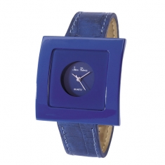 Montre vintage dame Jean Patrick boîtier métal bleu carré et bracelet synthétique