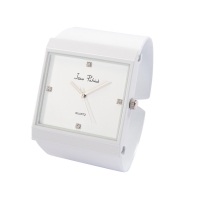 Montre vintage dame Jean Patrick, carré blanche, pierres synthétiques, bracelet clip
