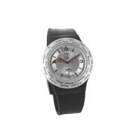 Montre WWT boîtier et cadran couleur argent et bracelet en caoutchouc noir