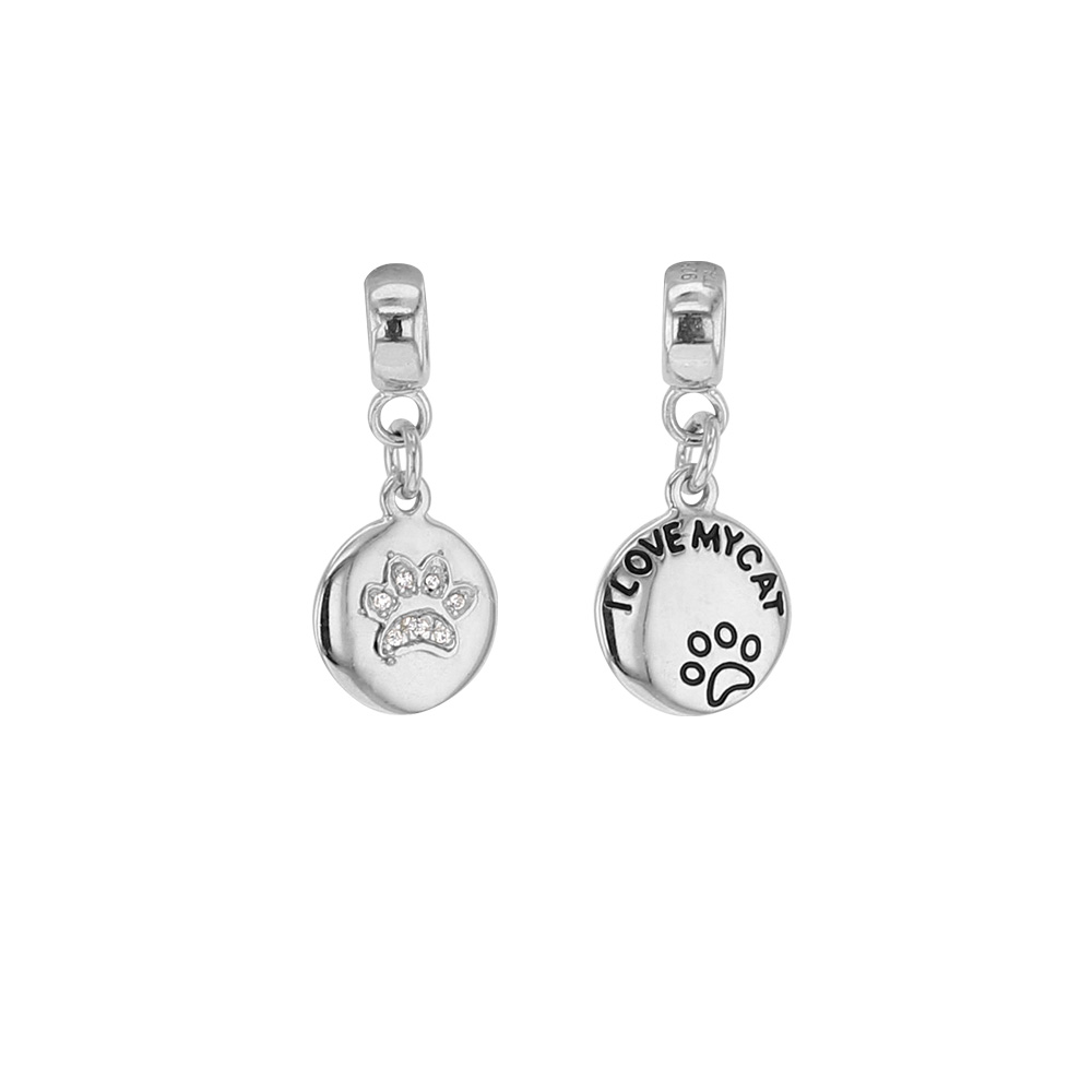 Pampille Amoureuse en argent 925/1000 rhodié avec d'oxyde de zirconium - I love my cat