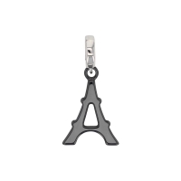 Pampille céramique noire et anneau en argent 925/1000 rhodié - Tour Eiffel