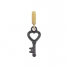 Pampille clé coeur en Céramique noire et anneau en argent 925/1000 doré