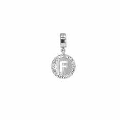 Pampille en argent 925/1000 rhodié et ornée de cristaux de Swarovski® - Lettre F