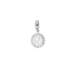 Pampille en argent 925/1000 rhodié et ornée de cristaux de Swarovski® - Lettre N