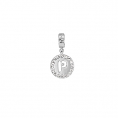 Pampille en argent 925/1000 rhodié et ornée de cristaux de Swarovski® - Lettre P