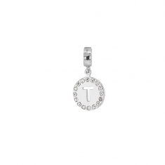 Pampille en argent 925/1000 rhodié et ornée de cristaux de Swarovski® - Lettre T