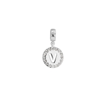 Pampille en argent 925/1000 rhodié et ornée de cristaux de Swarovski® - Lettre V