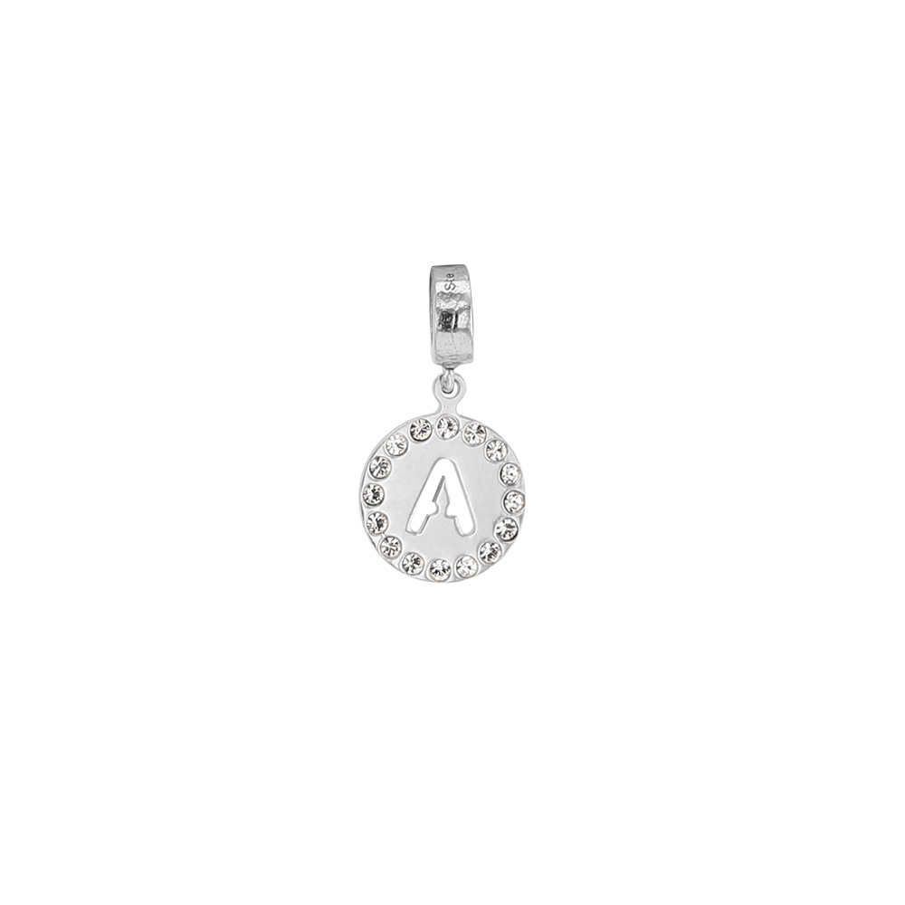 Pampille en argent 925/1000 rhodié et ornée de cristaux de Swarovski® - Lettre A